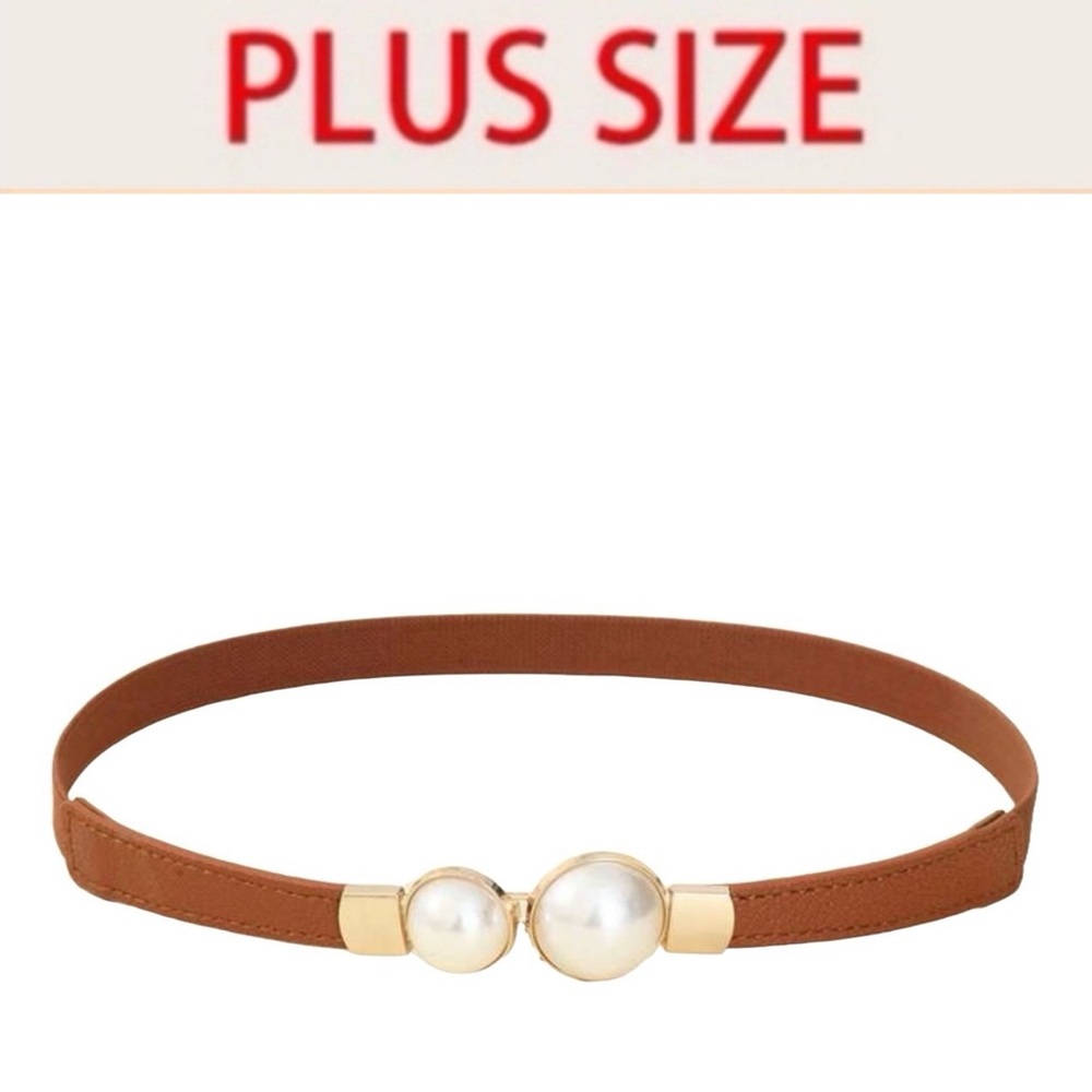 Plus Size Brown Pearl Accent Stretch Belt